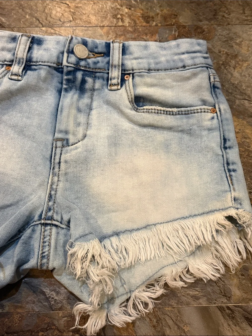 Blank NYC Light Blue Frayed Hem Denim Shorts